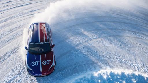 Two identical race tracks see the Taycan Cross Turismo power between two contrasting worlds