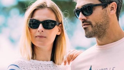 Image of Man and Women modelling sunglasses from the new range from Amorlux made from recycled fishing nets.