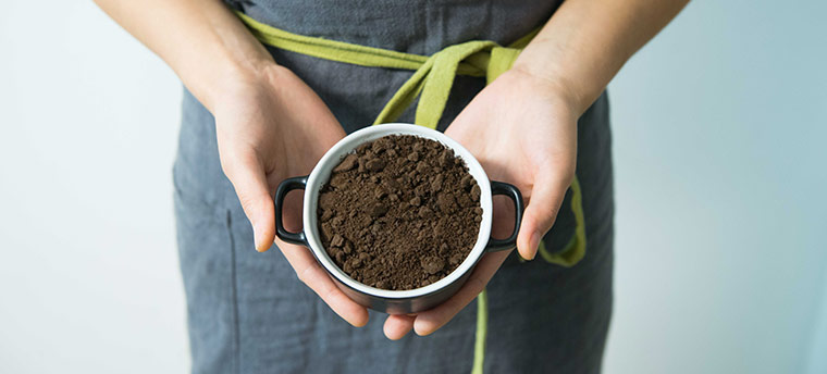 Person holding dirt in a cup