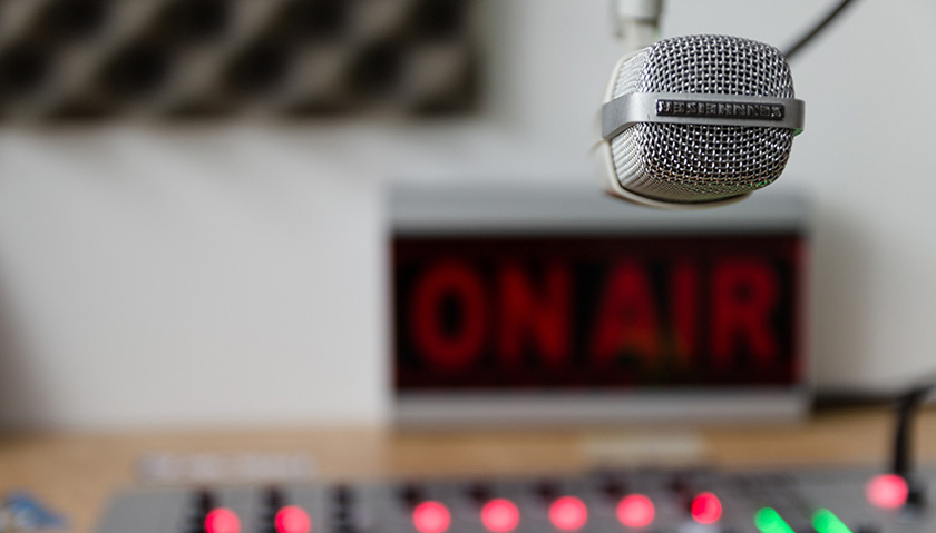 Radio on air sign in studio