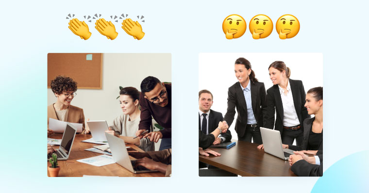 good and bad example of stock photo choices