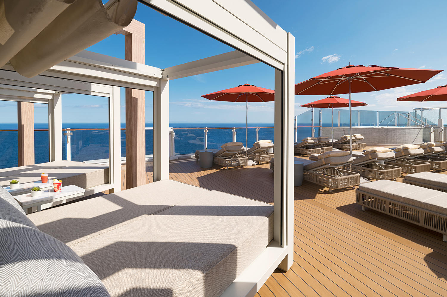 Norwegian Luna™’s adults-only venue, Vibe Beach Club, is a guest-favorite featuring spacious outdoor loungers and cabanas with sweeping ocean views.