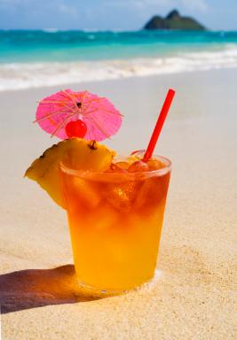 Tropical beverage on a beach in Hawaii