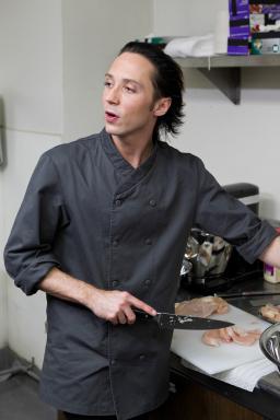 Johnny Weir competes on Food Network's Rachael vs. Guy Celebrity Cook-Off
