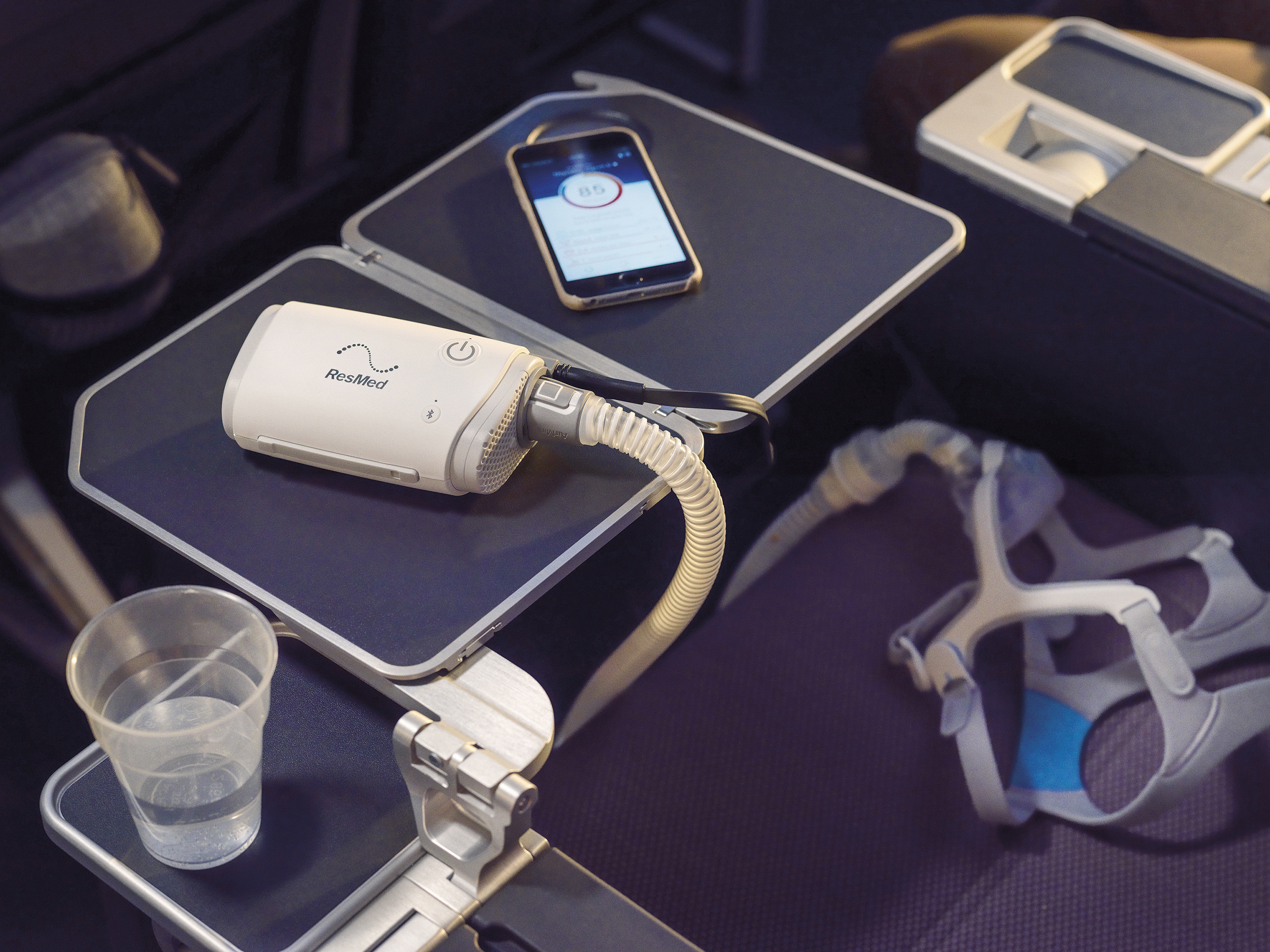 AirMini on a plane tray table