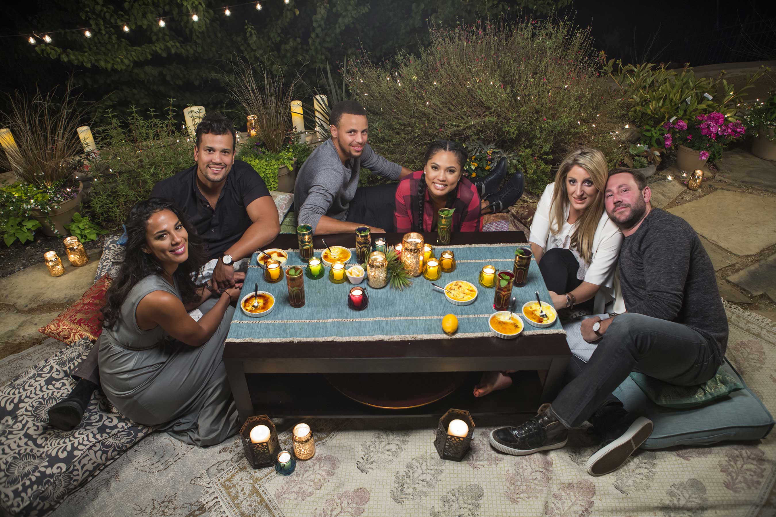 Ayesha Curry with husband Stephen Curry and friends on Food Network's Ayesha's Homemade