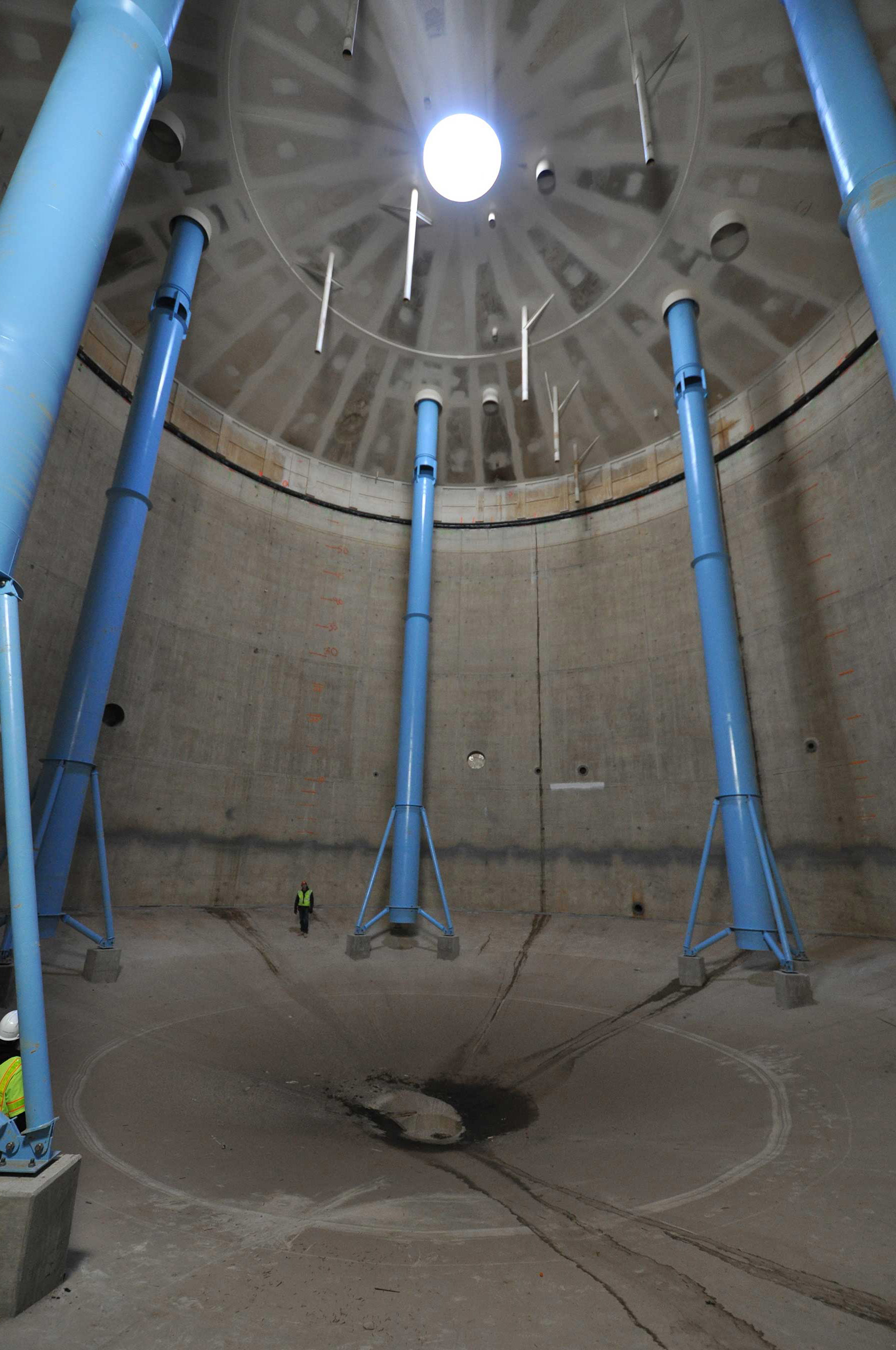 A rare look inside a concrete digester during construction. The digesters are full of biosolids now.