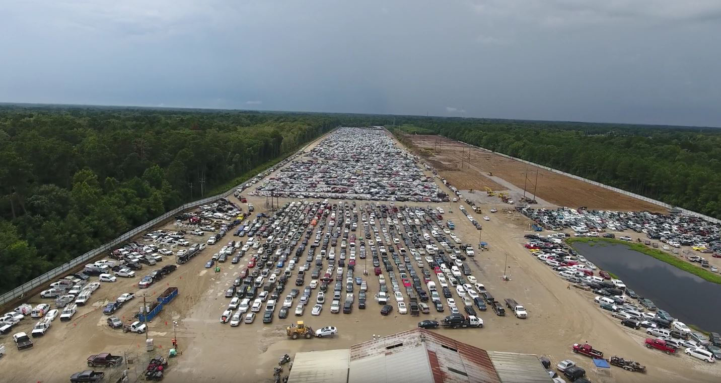 This facility near Baton Rouge is handling thousands of flood-damaged cars for insurance companies.