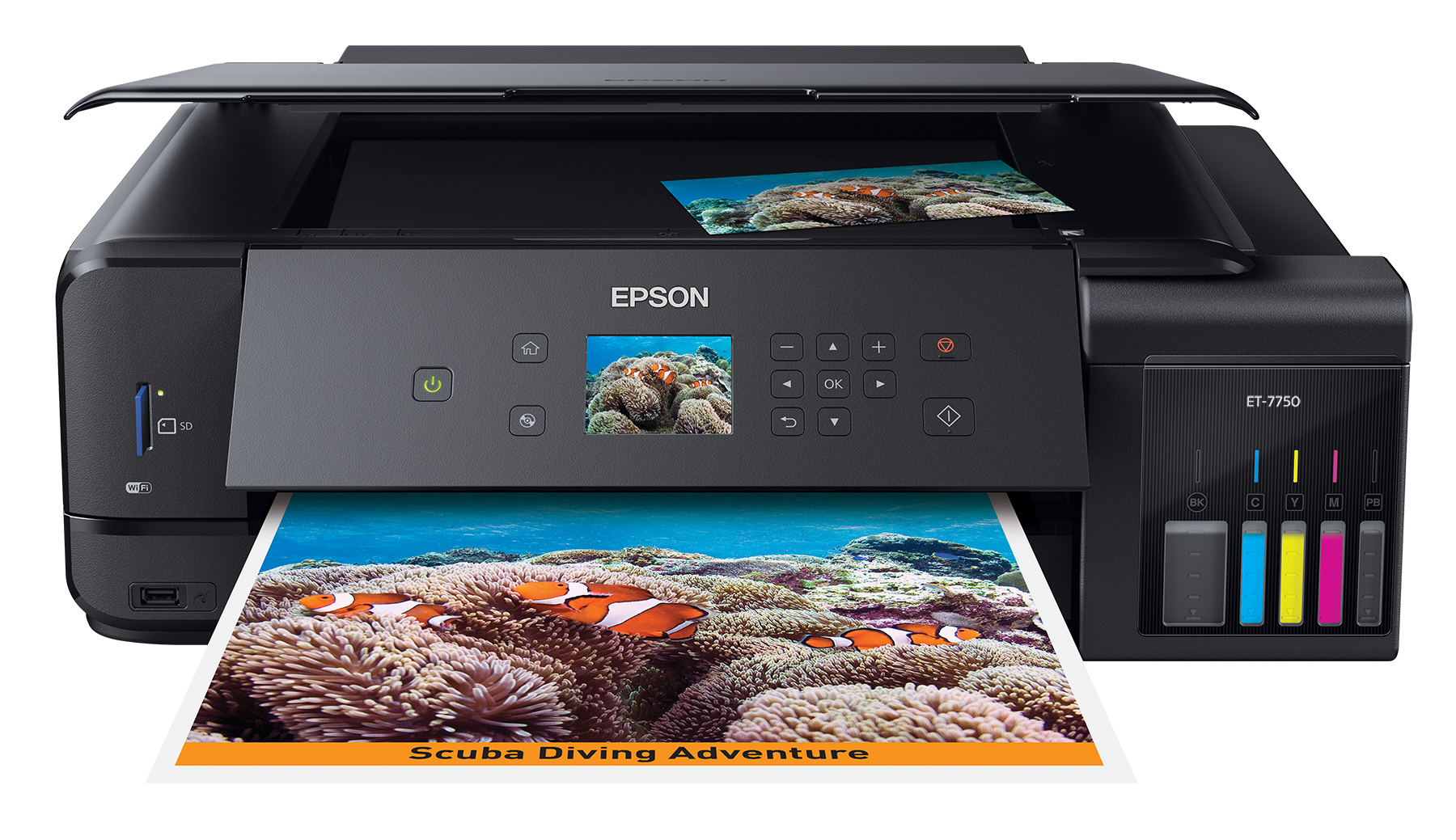 The Epson Expression Premium ET-7750 EcoTank wide-format all-in-one offers cartridge-free printing with a new 5-color ink system, perfect for photo printing.