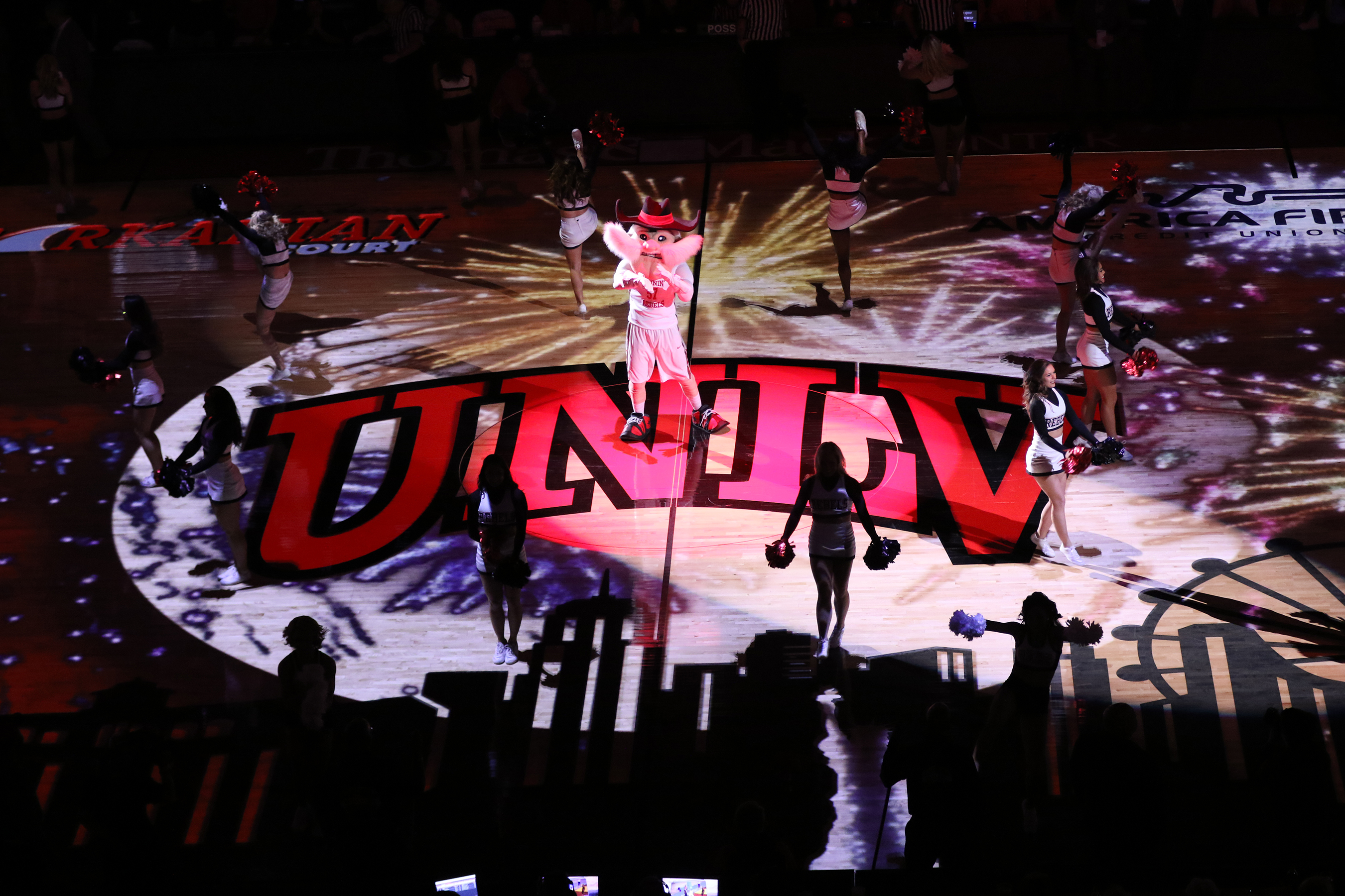 Epson laser projectors accentuate the stage for UNLV Runnin’ Rebels college basketball mascot