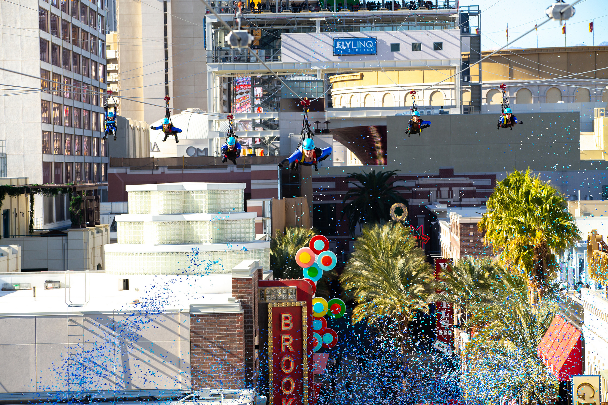 “Superheroes” Become the First to Fly into the New Year at the Brand-New FLY LINQ Zipline in Las Vegas. (Photo Courtesy of FLY LINQ)