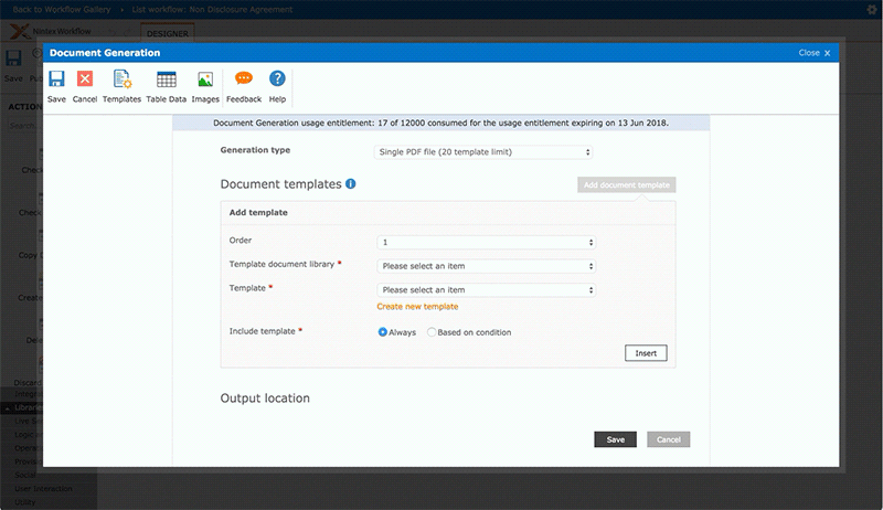 Nintex Workflow for Office 365 Document Generation Action