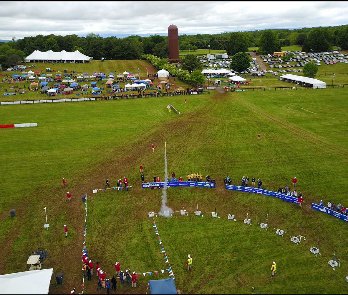 An overhead view of the 2017 Team America Rocketry Challenge from a quadcopter operated by the National Association of Rocketry (credit: National Association of Rocketry).