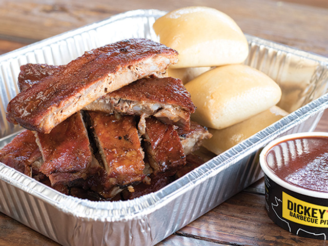 Dickey’s guests can also include the Rack N’ Roll platter on their Tailgate Party Pack for just $26. It includes a full rack of ribs and six buttery rolls.