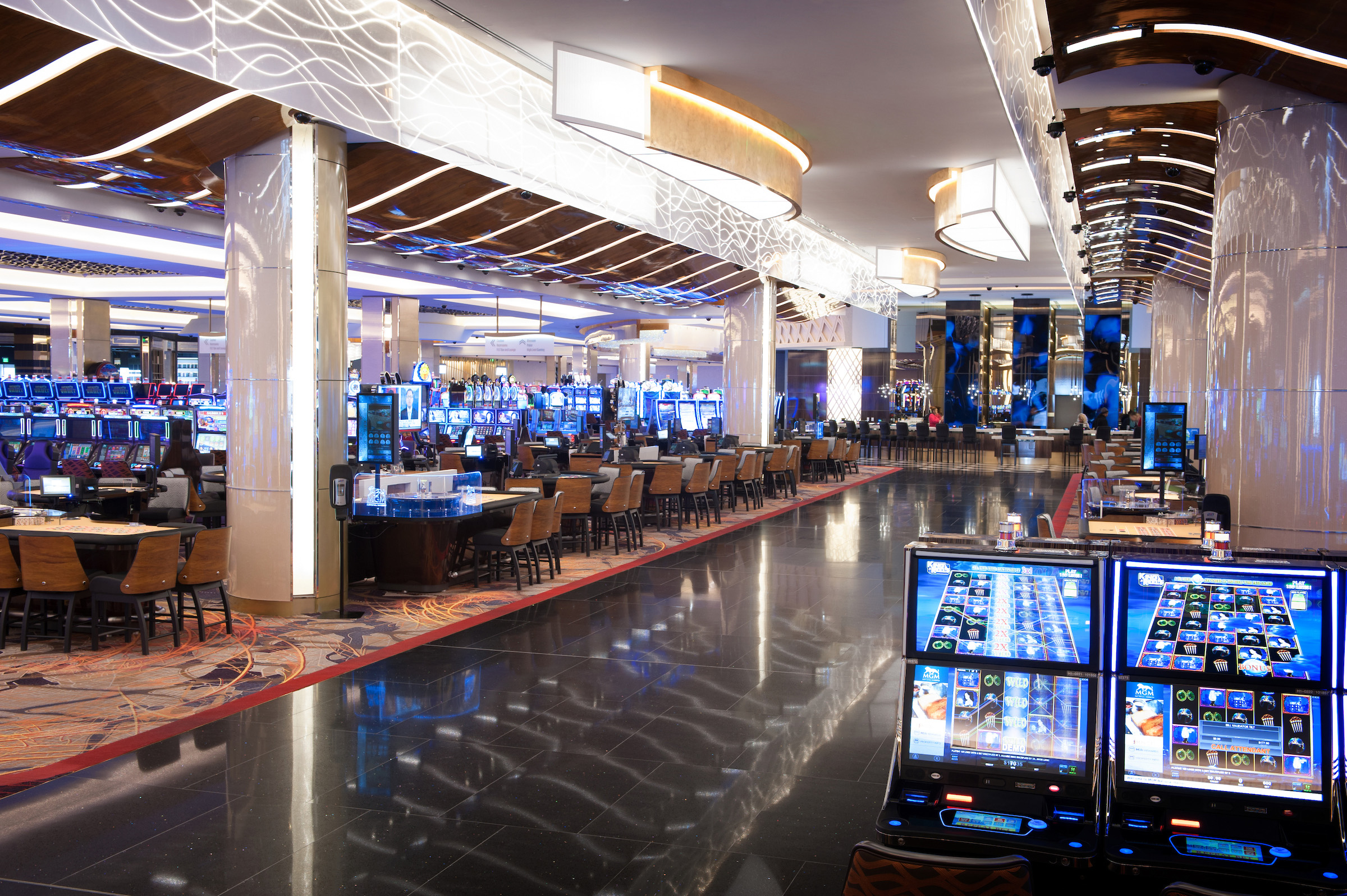MGM National Harbor’s 125,000-square-foot casino floor offers hundreds of table games, dozens of poker tables and blackjack tables, 3,300 premium slot machines, an Asian gaming pit, luxury high-limit gaming and more.