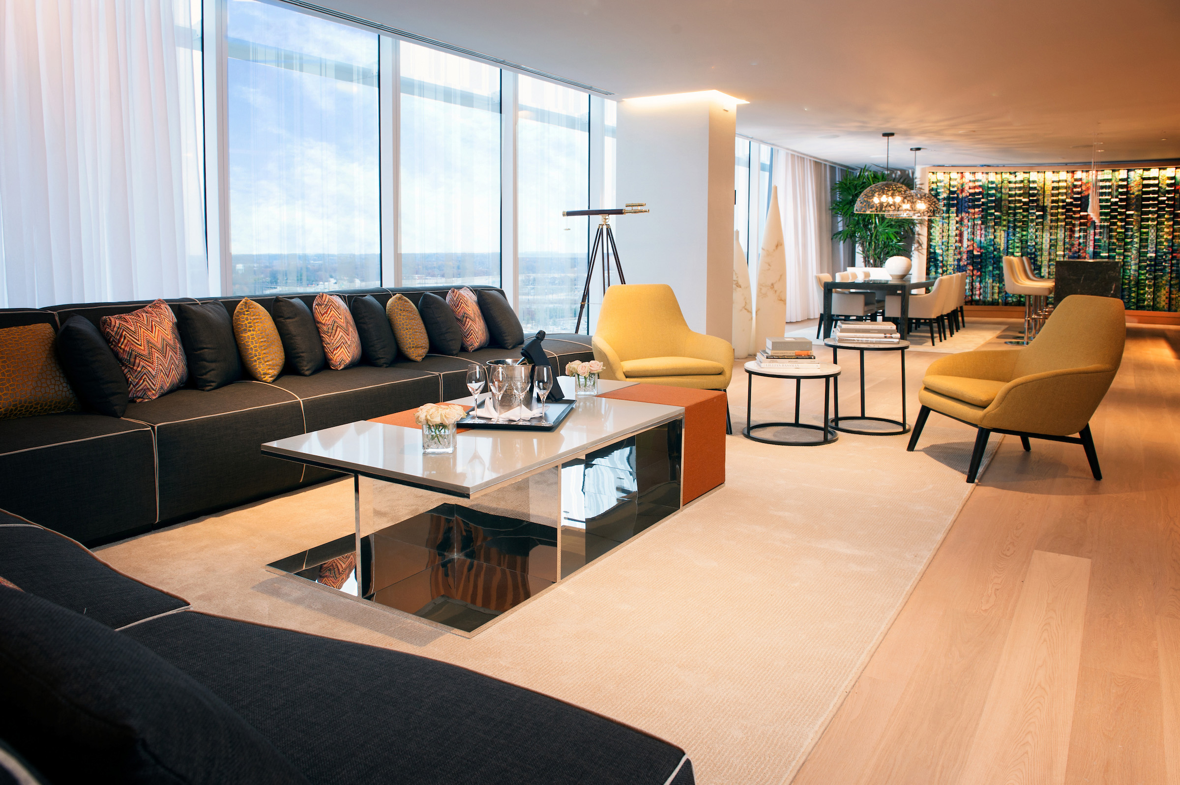 MGM National Harbor’s 3,200-square-foot Chairman Suite features two bedrooms, a secluded library, an eight-person dining room, standalone oval tubs and unrivaled views of Washington, D.C.’s iconic monuments.