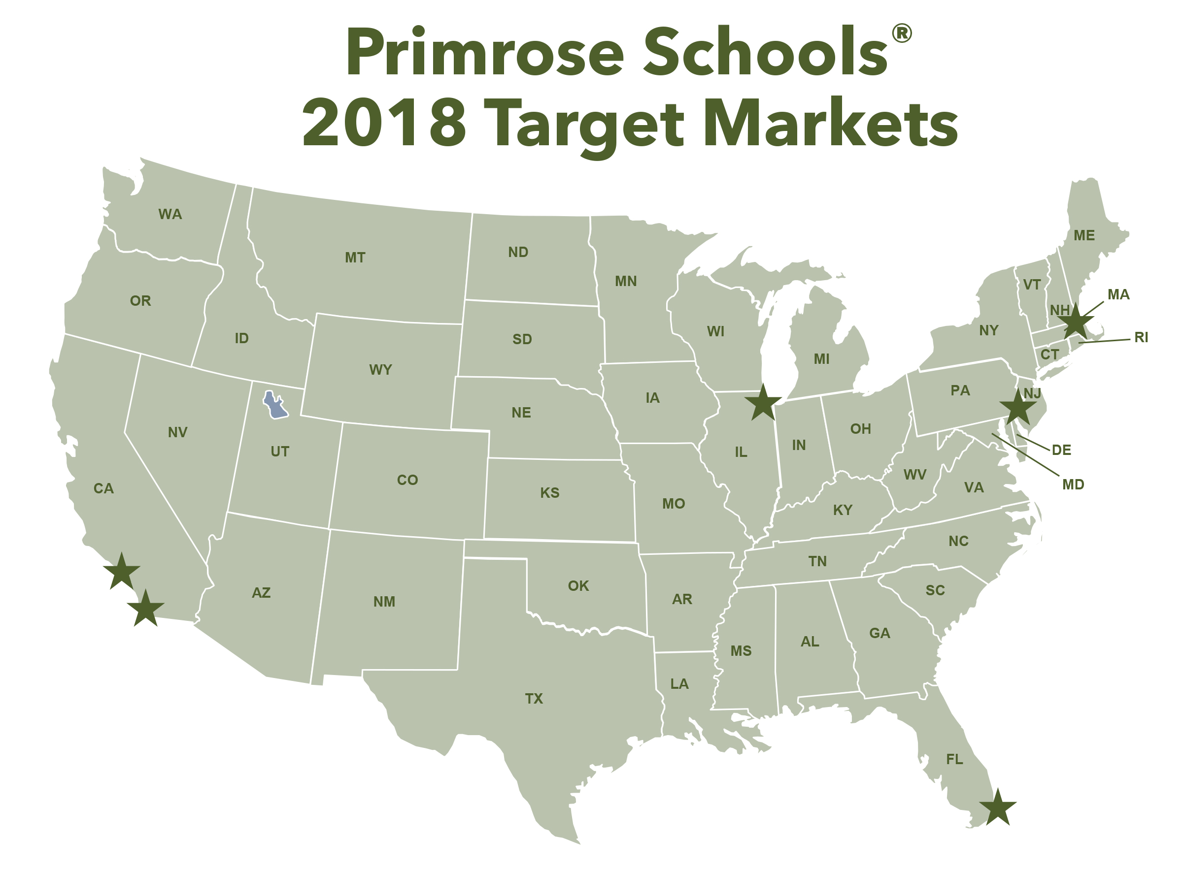 Primrose Schools has identified six target markets for immediate growth in 2018.