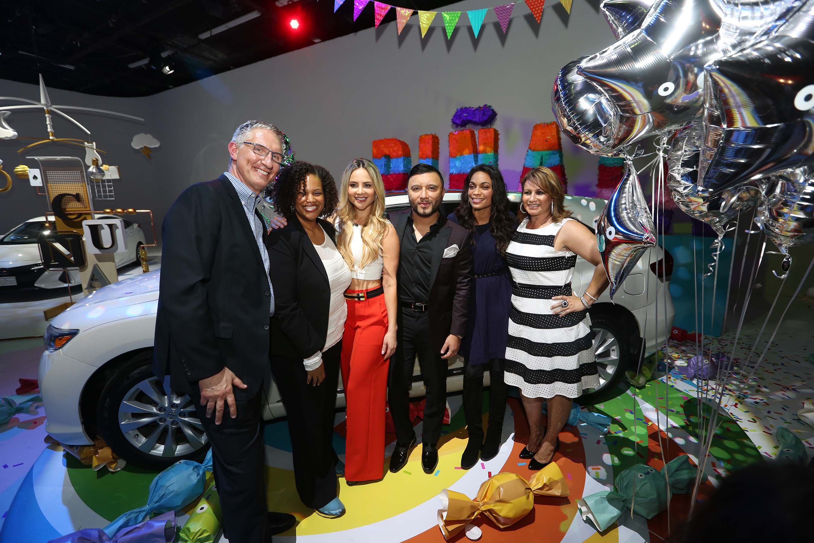 Toyota executives Jim Mooney, Mia Phillips and Erika Romero were joined by actress and TV presenter Ximena Córdoba, DJ Alex Sensation and actress Rosario Dawson at the unveiling of The Book of Names.