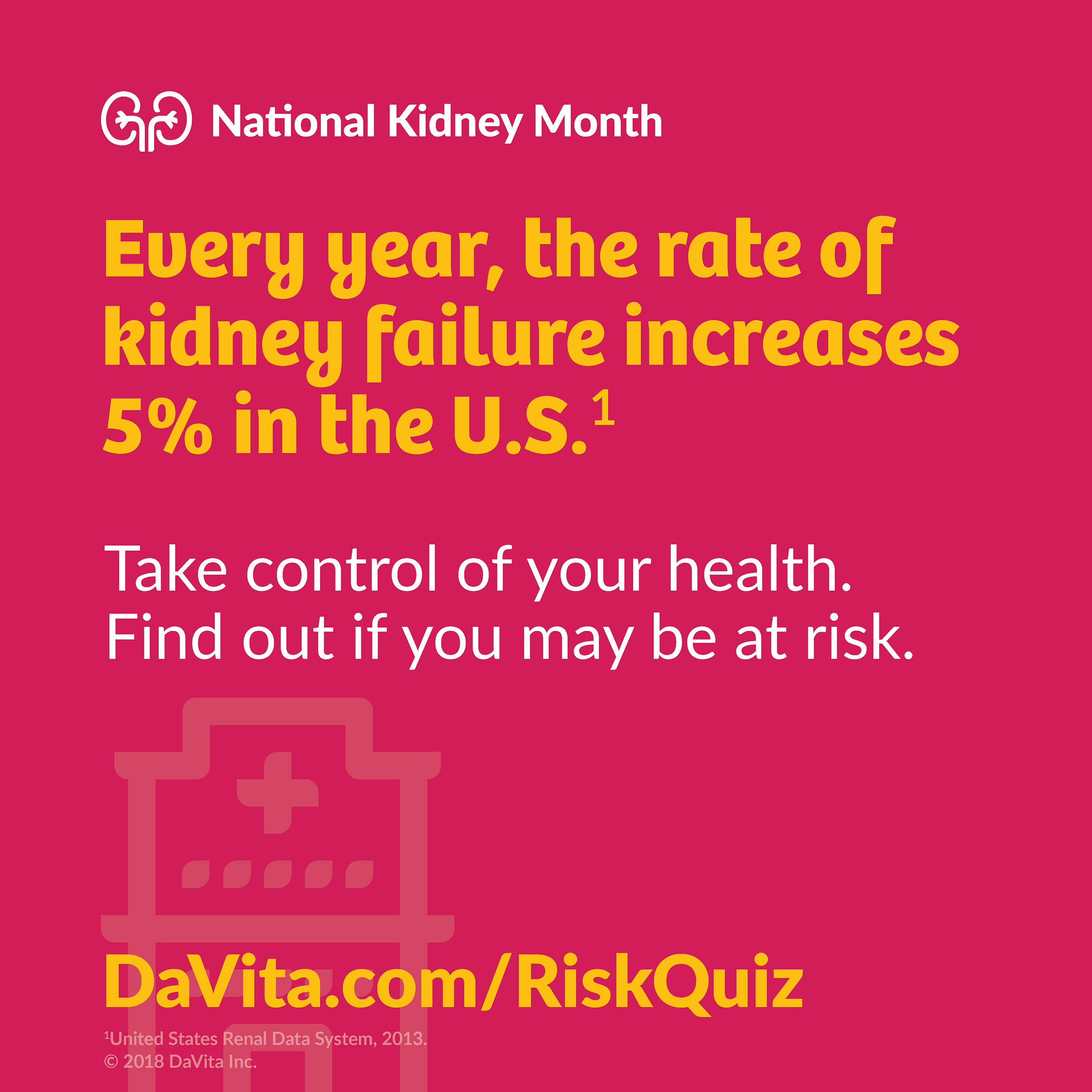 Every year, the rate of kidney failure increases 5% in the U.S.