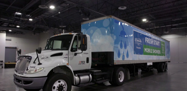 B-roll showcasing introduction of Fresh Start Mobile Showers to provide hygiene services and relief to the homeless in Las Vegas.