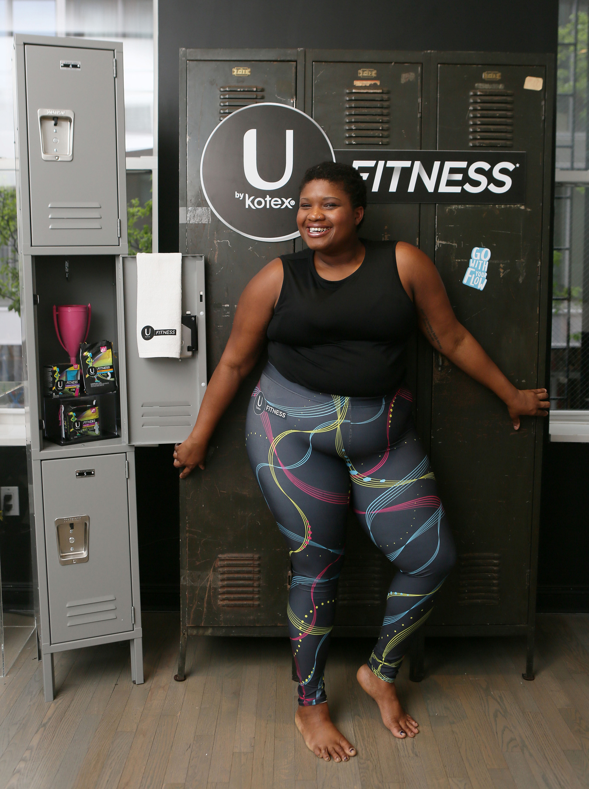 Yoga teacher and body positivity advocate Jessamyn Stanley hosts a private class in New York City to celebrate the launch of the NEWU by Kotex® FITNESS* line on Thursday, April 27, 2017. (Stuart Ramson/AP Images for U by Kotex® FITNESS)