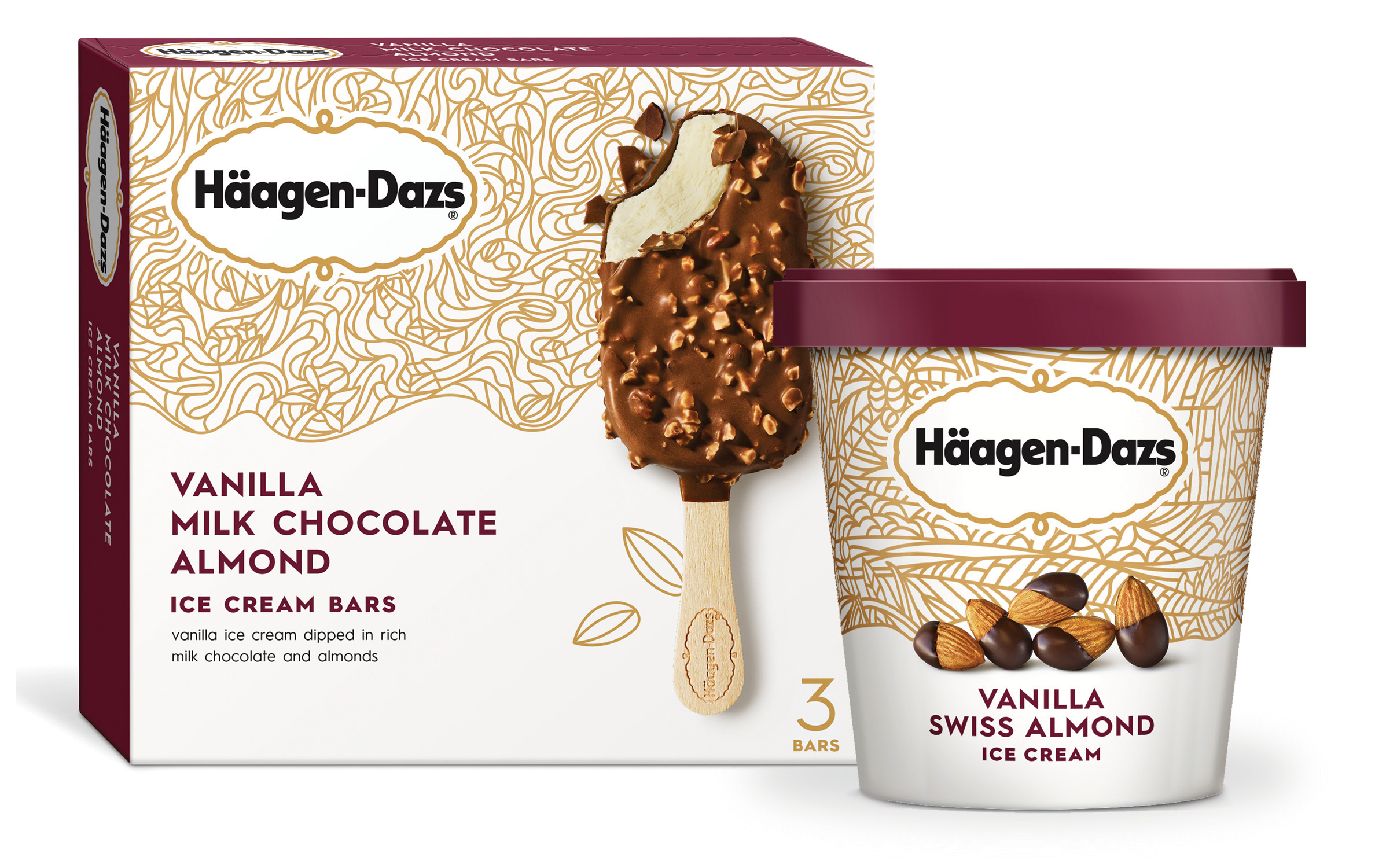 Häagen-Dazs Vanilla Milk Chocolate Almond Bars and Vanilla Swiss Almond Ice Cream