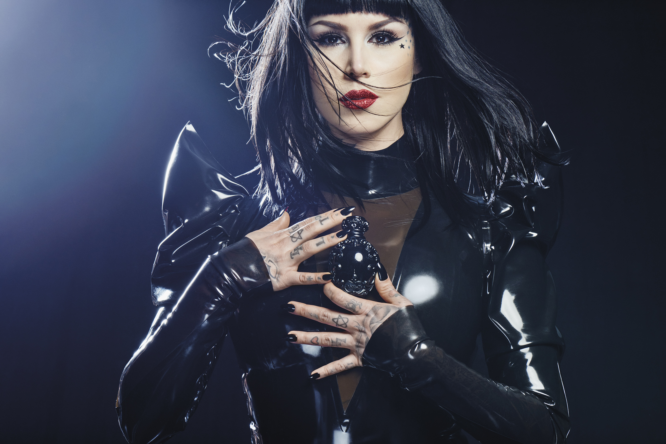 Kat Von D shown in the Sinner fragrance campaign. Photo By: Mariano Vivanco.
