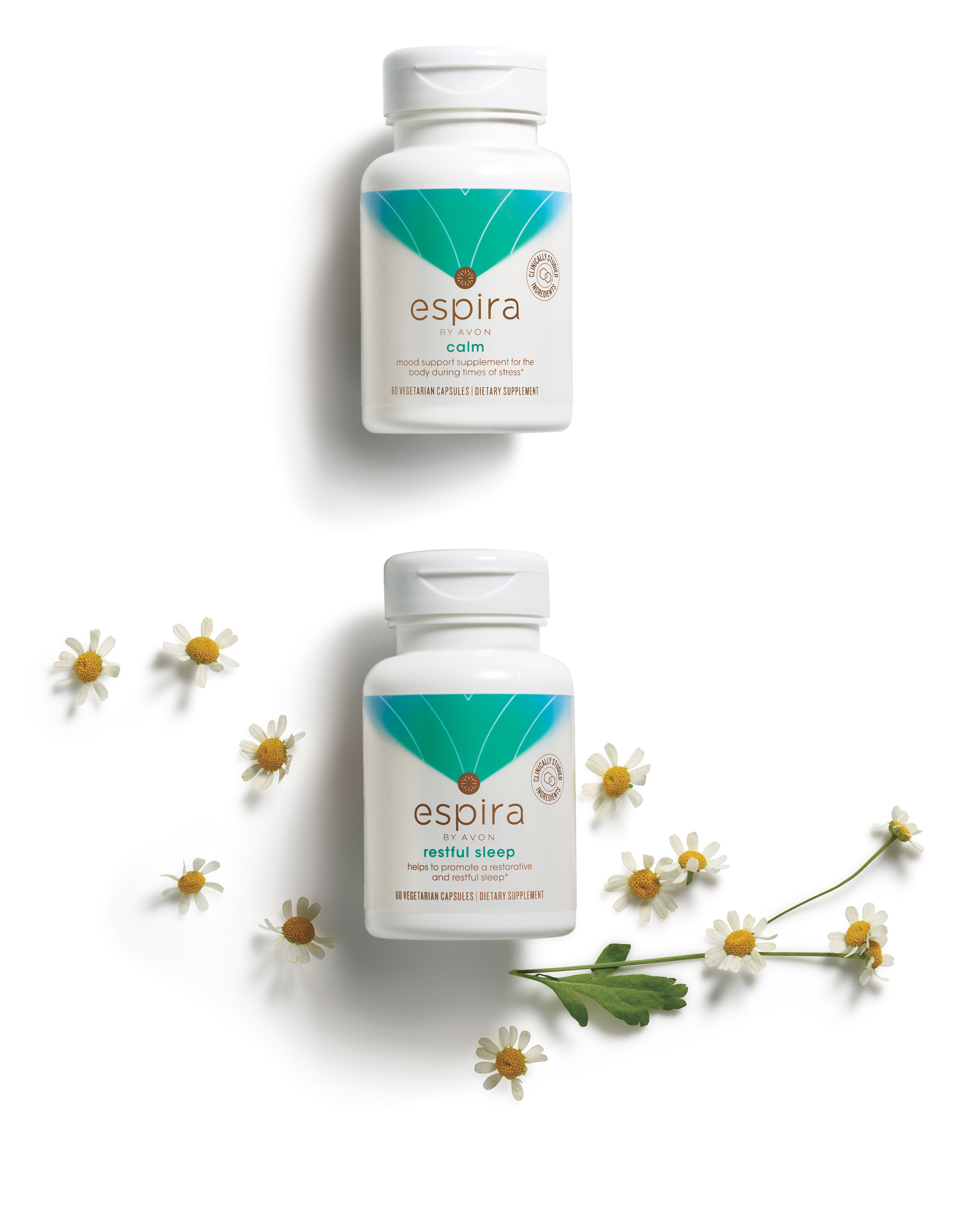 Espira By Avon Calm supplements support relaxation and boosts natural energy while Restful Sleep supplements promote restorative and restful sleep.
