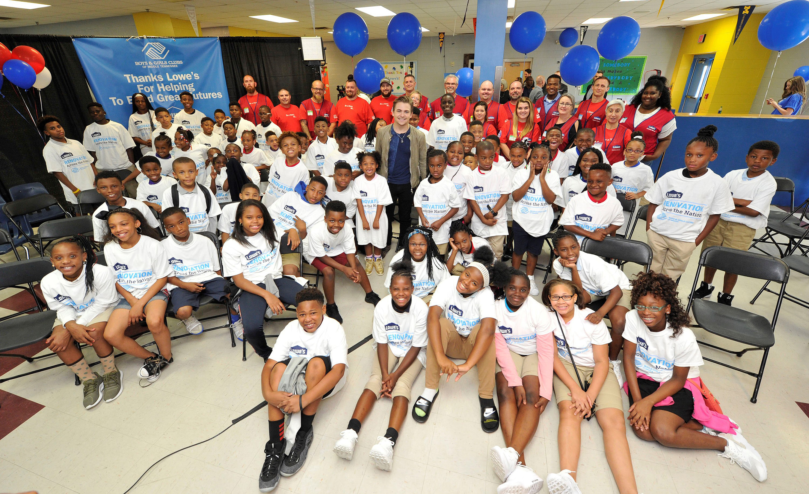 Country music artist Hunter Hayes surprises youth at Preston Taylor Boys & Girls Club for the Lowe's Renovation Across the Nation event on Tuesday, August 8, 2017 in Nashville, Tennessee.