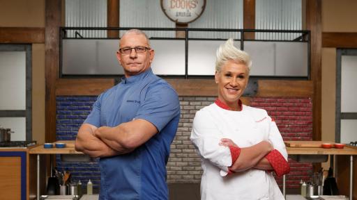 Robert Irvine and Anne Burrell pose together on Food Network's Worst Cooks in America