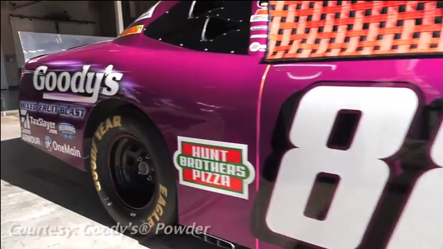 Goody’s® Powder and Dale Earnhardt, Jr. surprise Charlotte firefighter Kim Homme with a Goody’s® Fast Relief Pit Stop experience and new Goodyear tires. Homme was also surprised with tickets to  Earnhardt's final NASCAR Cup Series race.