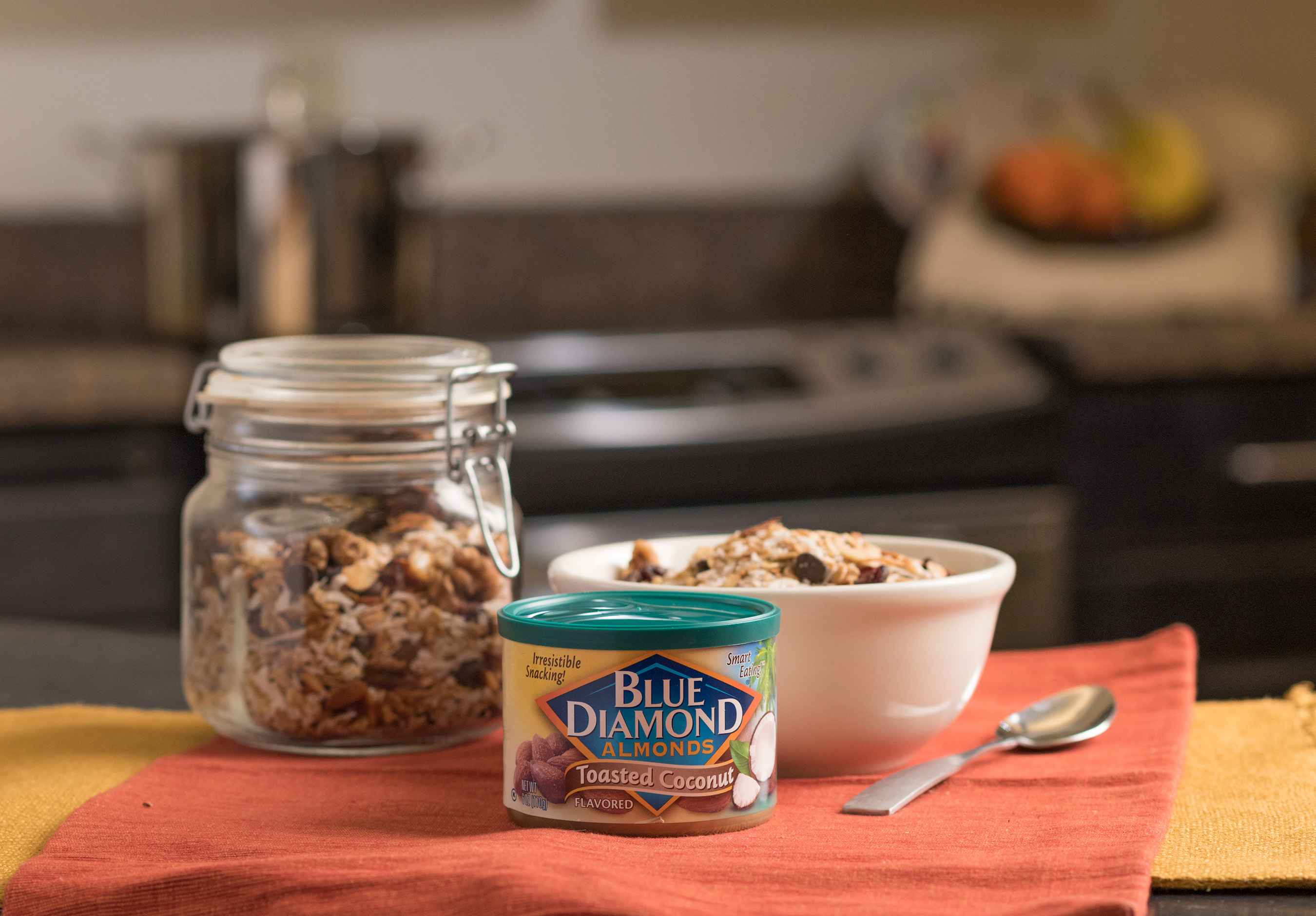 The Classic Granola with Toasted Coconut Almonds puts a flavorful twist on a traditional breakfast item by baking granola with Blue Diamond Toasted Coconut almonds.