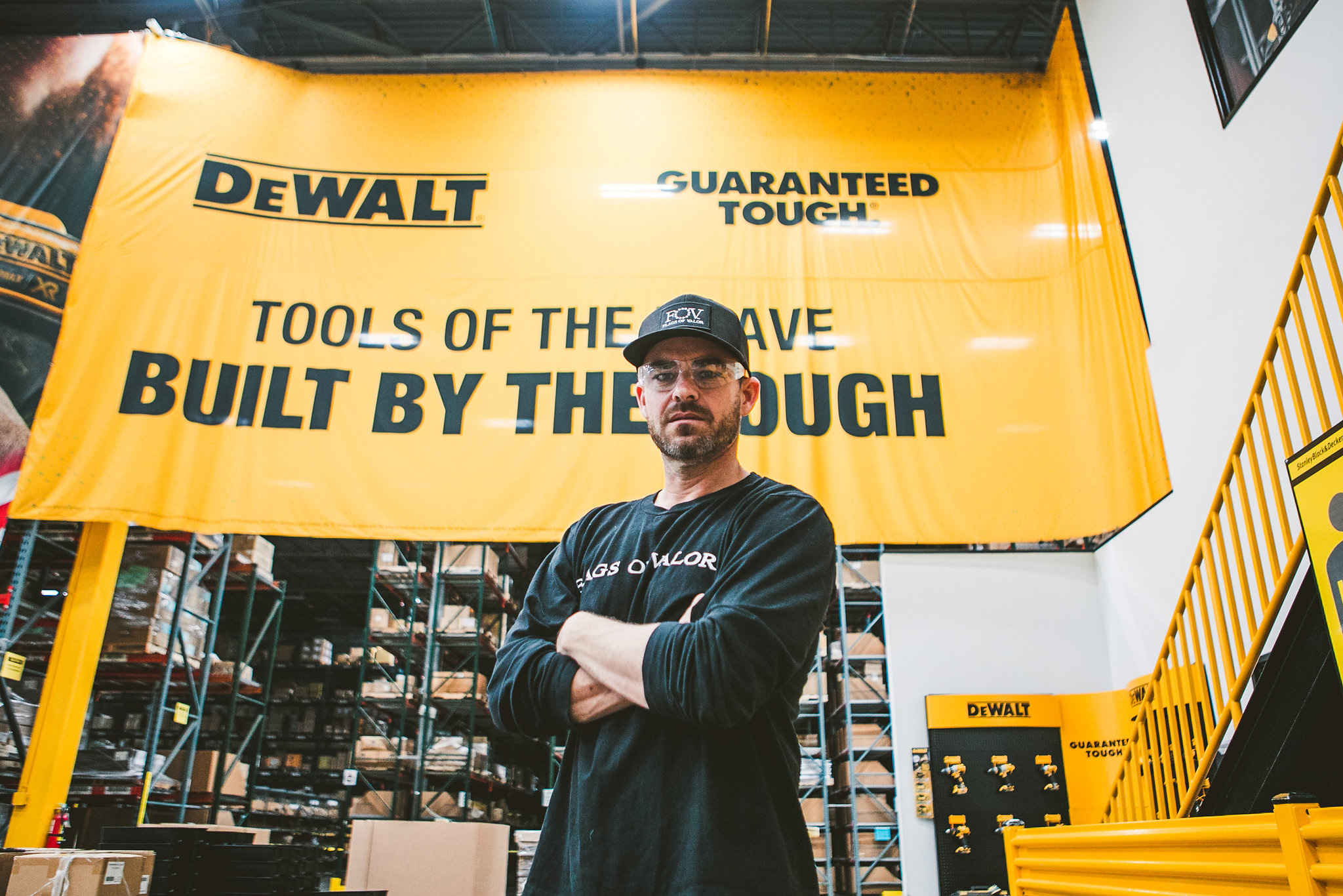 Brian Steorts, Owner and President of Flags Of Valor, visits a DEWALT plant in Charlotte, North Carolina.