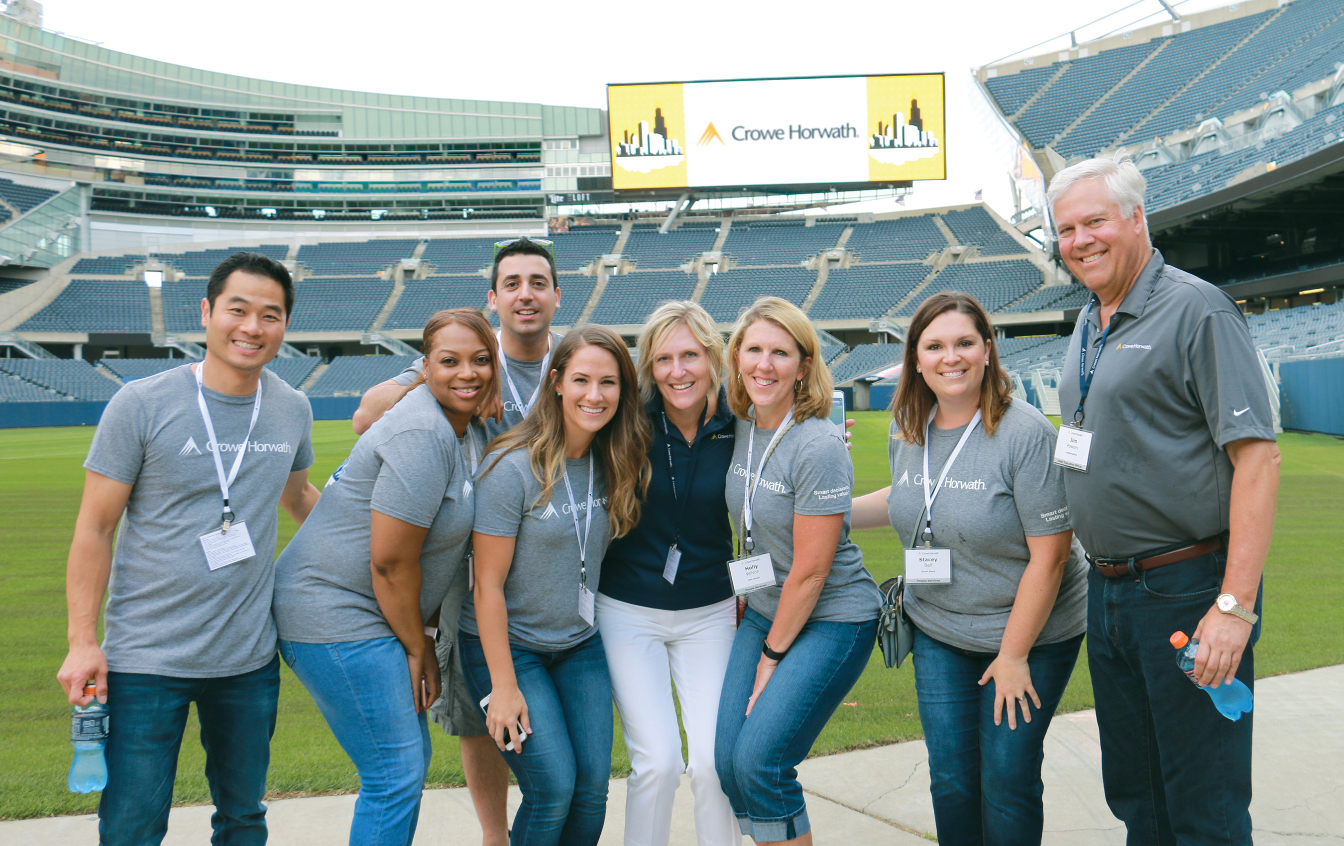 Participants at the Crowe Learn2Lead program, a national leadership program for high-achieving students, enjoy an evening outing at Soldier Field in Chicago.           