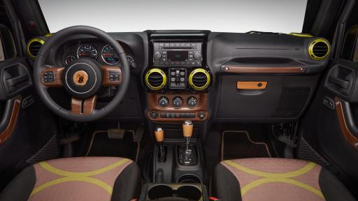 Interior and dashboard of the ROADM8, featuring browns, yellows, and dark grays.