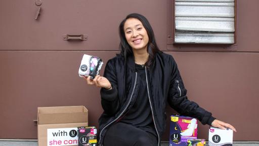 Nadya Okamoto, founder of PERIOD, partners with U by Kotex<sup>&reg;</sup> for With U, She Can, raising awareness of and access to the nearly one in four women struggling to access period products.