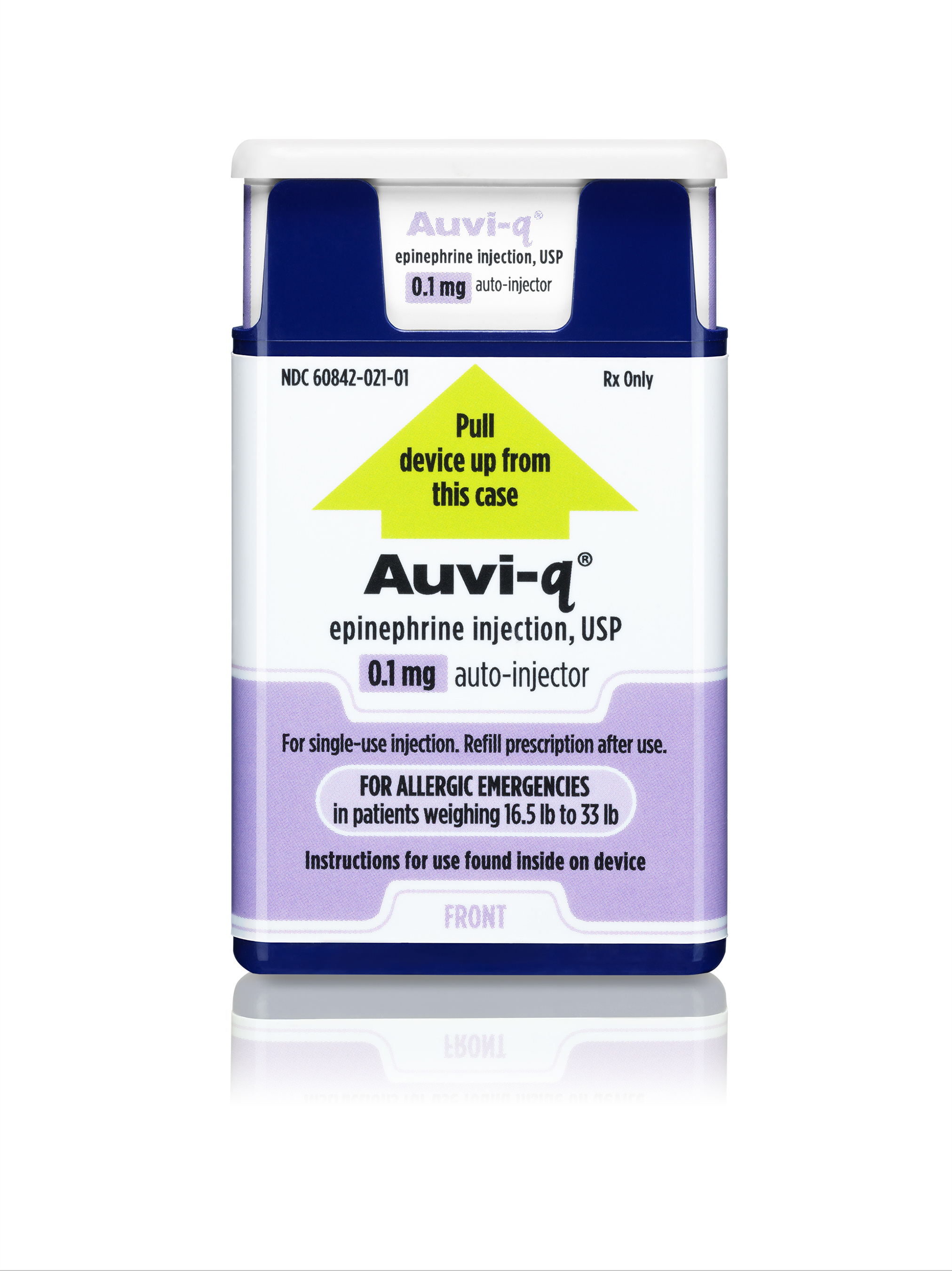 Only AUVI-q 0.1 mg has a dose and needle length designed specifically for treating anaphylaxis in infants and small children weighing 16.5 to 33 pounds.