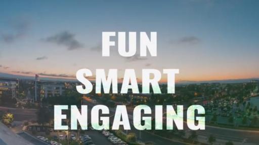 Words Fun, Smart, Engaging overlayed on an image of Santa Clara city.