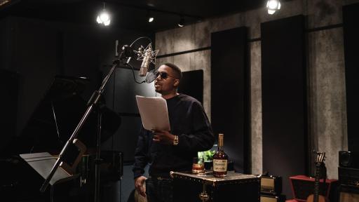 Nas in a recording studio