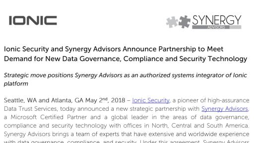 Press Release for Synergy Advisors Partnership