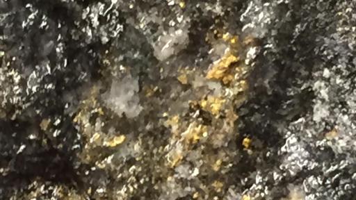 Closer up image of gray rock with gold streak