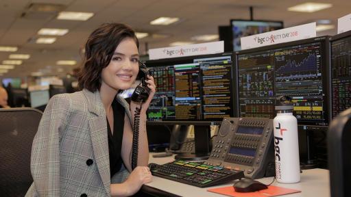 Lucy Hale answers phones for BGC charity event