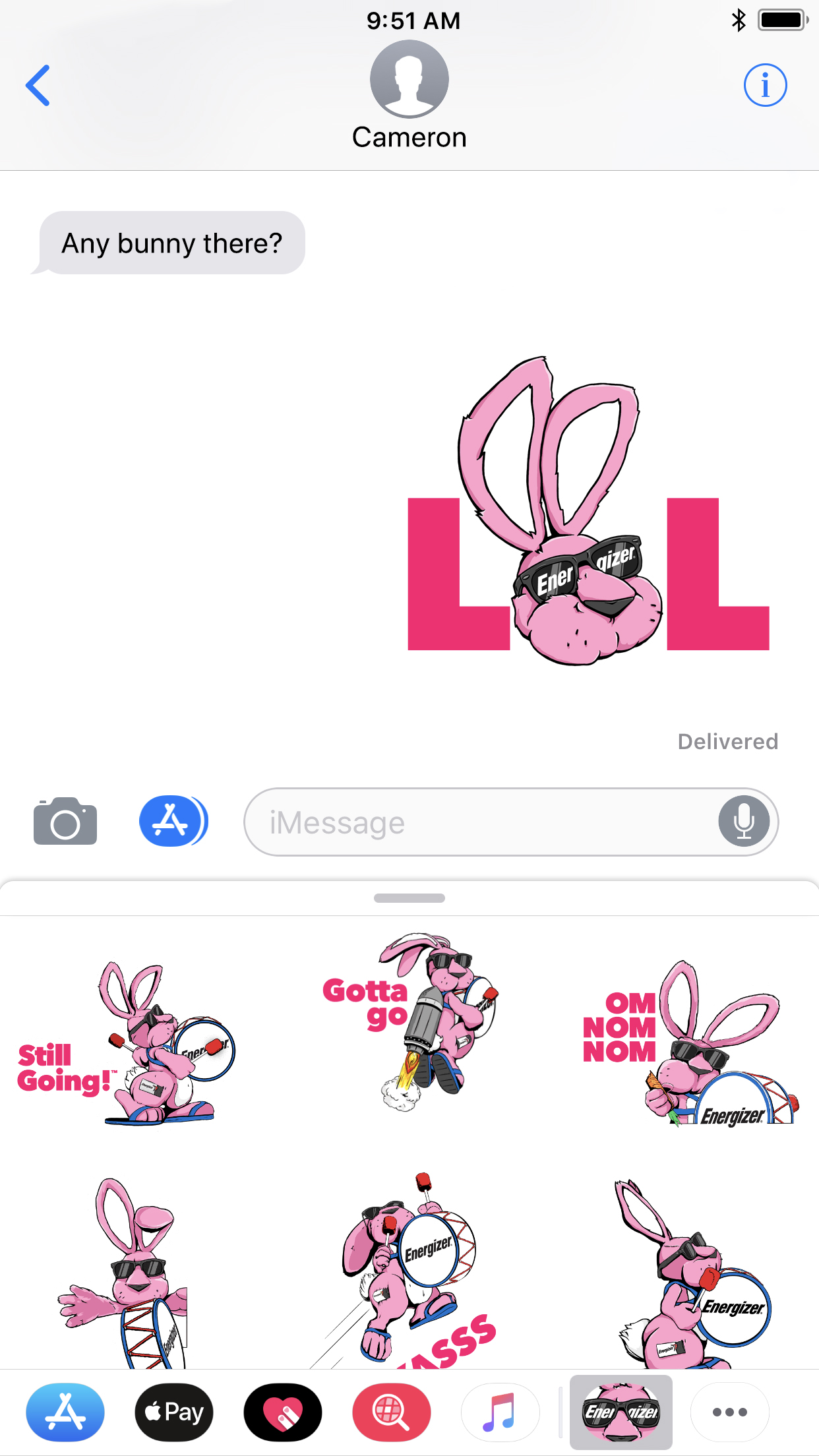 The Energizer Bunny™ is making his way into millions of text conversations with the Energizer®brand’s new 13 sticker iMessage pack.