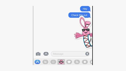 Video showing the new Energizer Bunny stickers for iMessage.