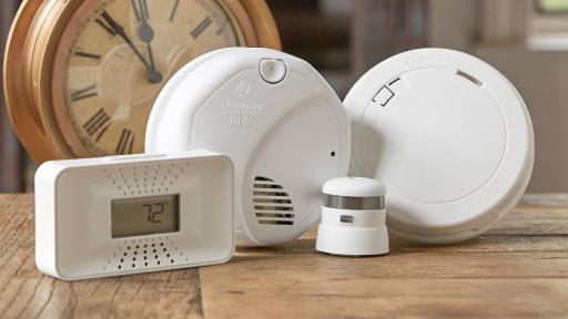 Image of first alert products smoke alarms and other alarms in white plastic.