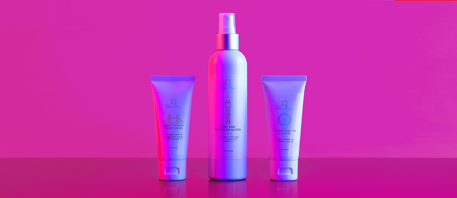 Line of cosmetics with pink background