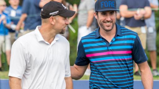 MLB Hall of Famer John Smoltz and Cy Young Award winner Justin Verlander walk and talk on the course
