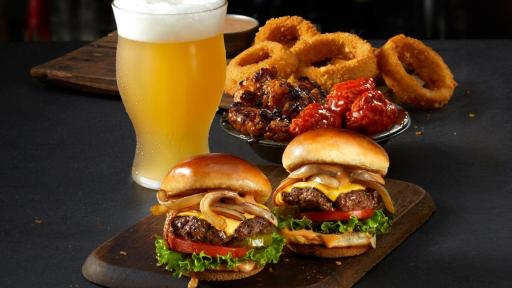 Summer Shandy, Cheeseburger Sliders, Wings and Onion Rings