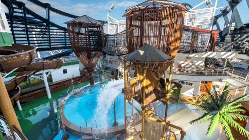 An expansive Aqua Park features interactive elements to keep the entire family cool while cruising the Caribbean.