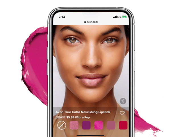 The Avon digital catalog’s Virtual Try-On AR feature allows you to virtually try on shades before buying.